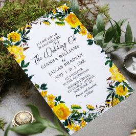 Convites Casamento Floral Botânico Amarelo Elegante
