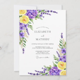 Convites Casamento Floral Botânico Amarelo Lavanda
