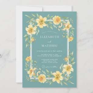 Convites Casamento Floral Botânico Amarelo Turquesa