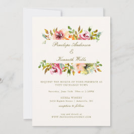 Convites Casamento Floral Botânico Aquarela Rústica de Outo