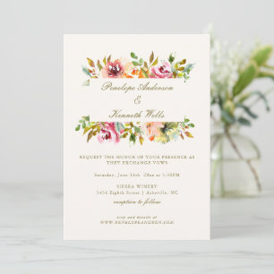 Convites Casamento Floral Botânico Aquarela Rústica de Outo