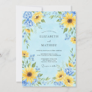 Convites Casamento Floral Botânico Azul Amarelo