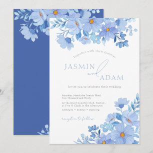 Convites Casamento Floral Botânico Azul Elegante