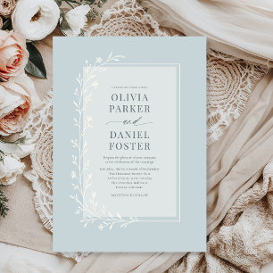 Convites Casamento Floral Botânico Azul Empoeirado