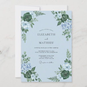 Convites Casamento Floral Botânico Azul Gelo