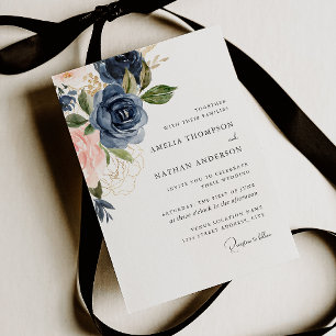 Convites Casamento Floral Botânico Azul-Marinho