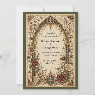 Convites Casamento Floral Botânico Azul Real Medieval