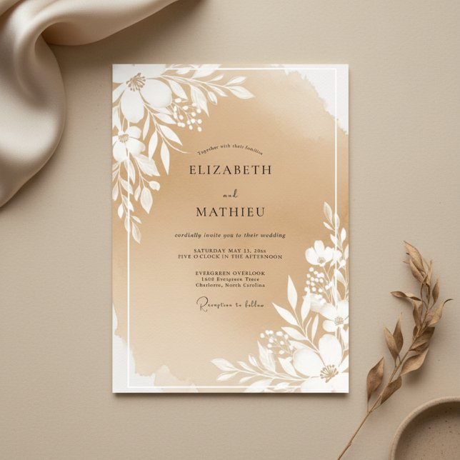 Convites Casamento Floral Botânico Bege (Criador carregado)