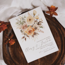 Convites Casamento Floral Botânico Bege Neutro Marrom
