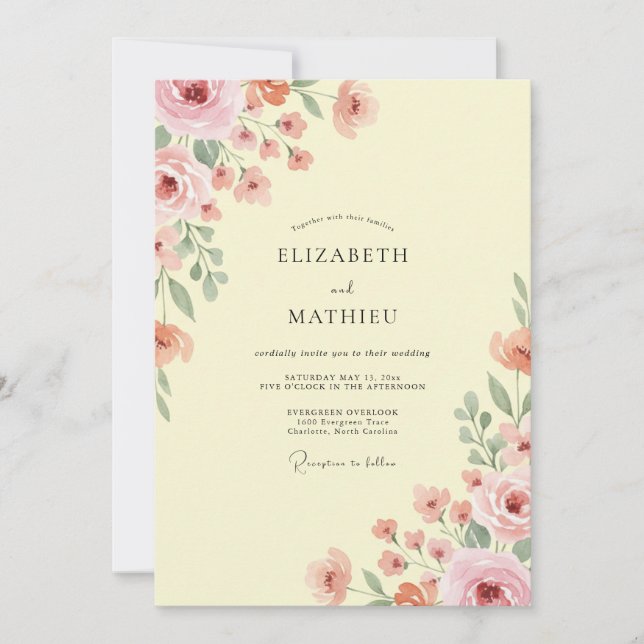 Convites Casamento Floral Botânico Beijo de Limão (Frente)