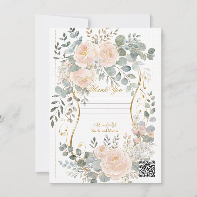 Convites Casamento Floral Botânico Blush Peony & Eucalyptus (Frente)