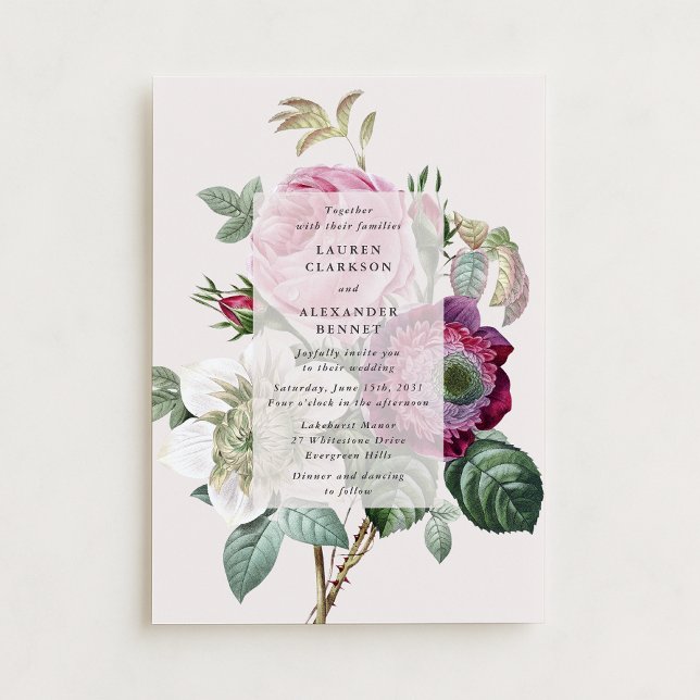 Convites Casamento floral botânico branco-esbranquiçado (Criador carregado)
