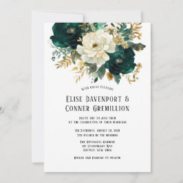 Convites Casamento Floral Botânico Branco Verde Dourado