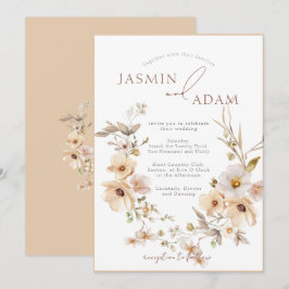 Convites Casamento Floral Botânico Champagne Elegante