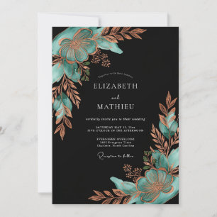 Convites Casamento Floral Botânico Cobre Turquesa