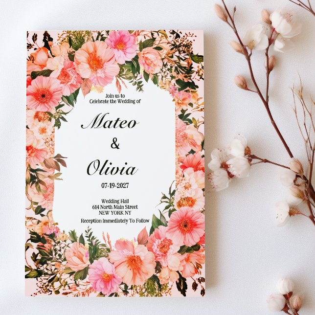 Convites Casamento floral botânico colorido (Botanical colorful blossom floral Wedding )