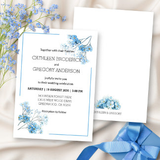 Convites Casamento Floral Botânico com Aquarela Azul Claro