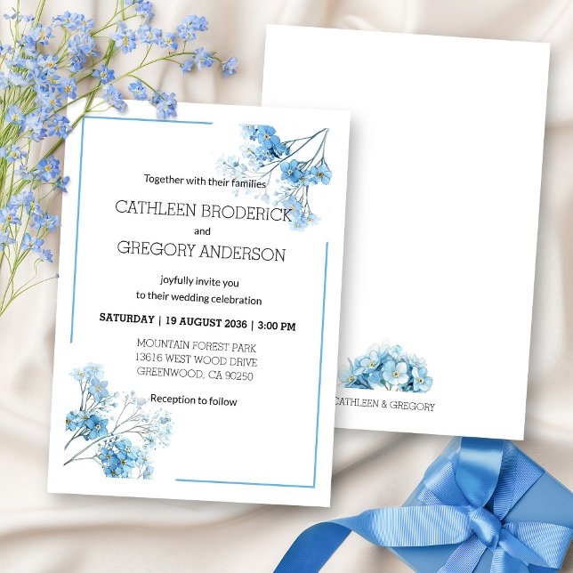 Convites Casamento Floral Botânico com Aquarela Azul Claro (Criador carregado)