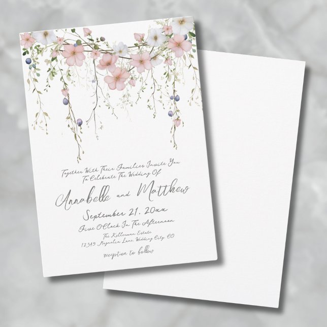 Convites Casamento Floral Botânico Cor de Água Rosa Esbranq (Blush Pink Watercolor Botanical Floral Wedding Invitation)