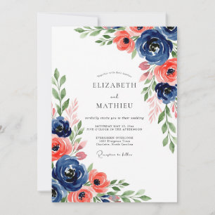 Convites Casamento Floral Botânico Coral Marinho