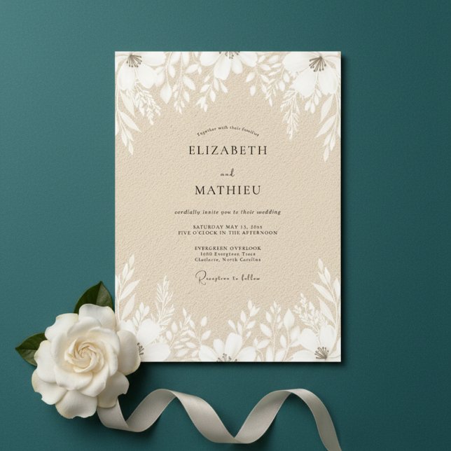 Convites Casamento Floral Botânico Creme (Criador carregado)