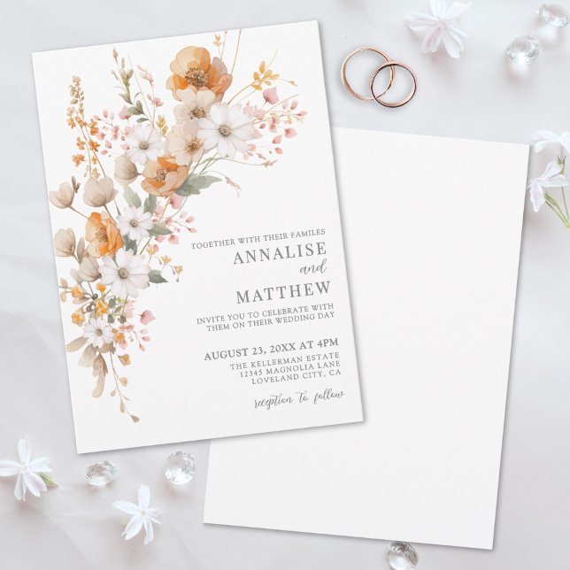 Convites Casamento Floral Botânico de Flor Selvagem Queda E (Elegant Wildflower Fall Botanical Floral Wedding Invitation)