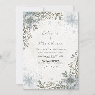 Convites Casamento Floral Botânico De Inverno Frosty Blue