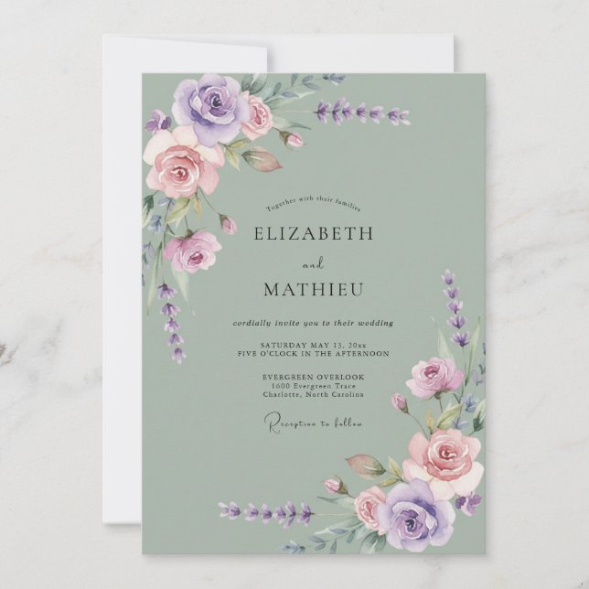 Convites Casamento Floral Botânico de Lavanda (Frente)