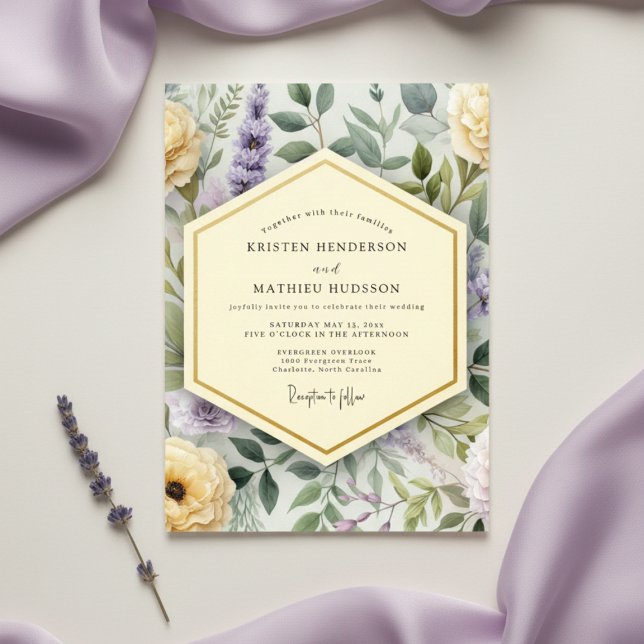 Convites Casamento Floral Botânico de Lavanda (Criador carregado)