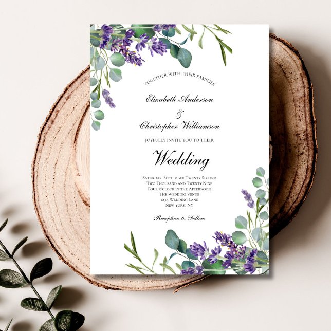 Convites Casamento Floral Botânico de Lavanda Eucalipto (Lavender Eucalyptus Elegant Formal Wedding Invitation. Printed or Digital)