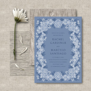 Convites Casamento Floral Botânico de Marinho Azul Dusty