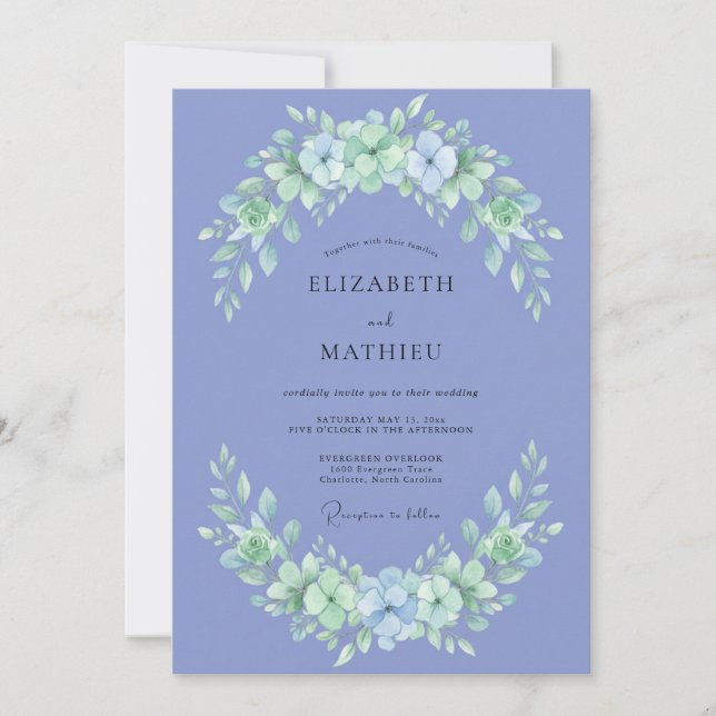 Convites Casamento Floral Botânico de Periwinkle (Frente)
