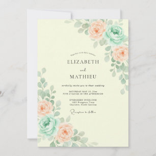 Convites Casamento Floral Botânico de Pêssego e Hortelã