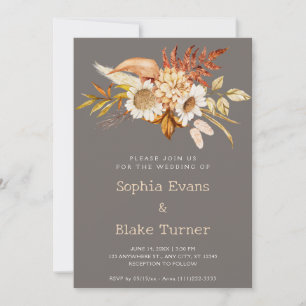 Convites Casamento Floral Botânico de Prata no Outono Count