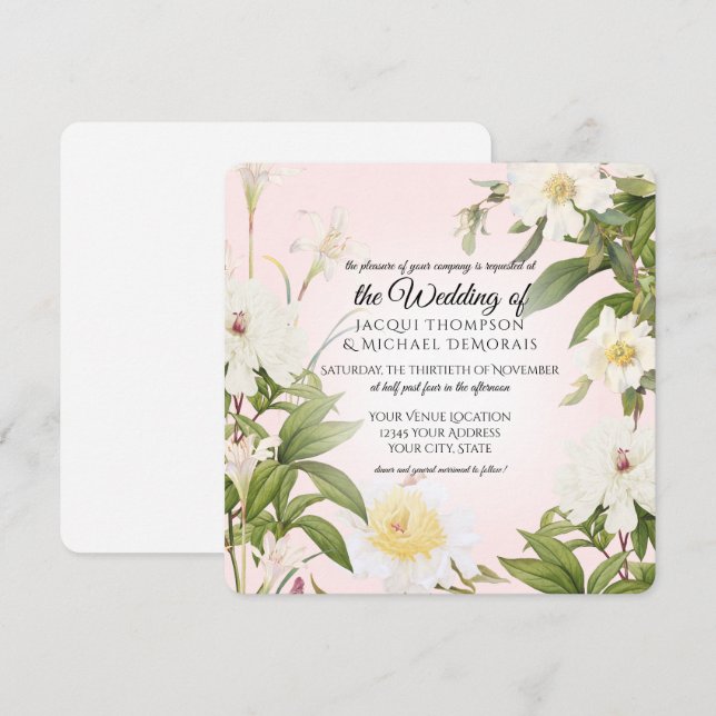 Convites Casamento Floral Botânico de Rosa Branca (Frente/Verso)