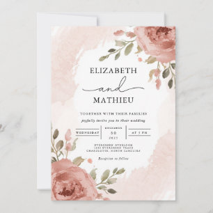Convites Casamento Floral Botânico De Rosa Suave