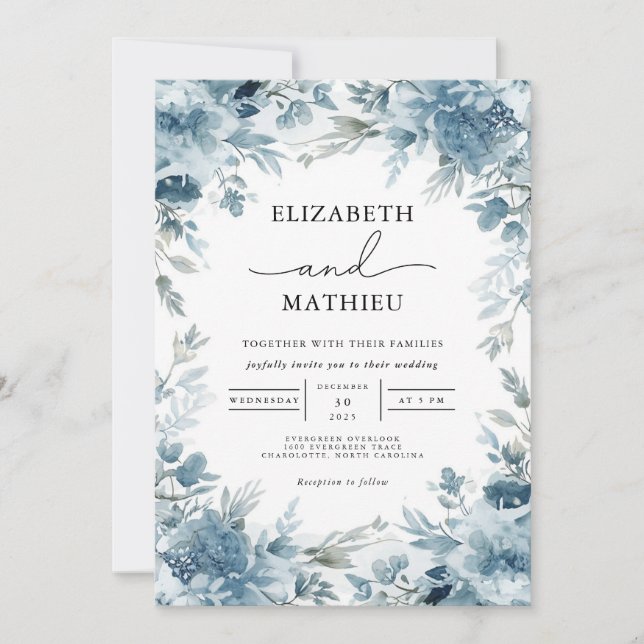 Convites Casamento Floral Botânico de Serene Dusty (Frente)