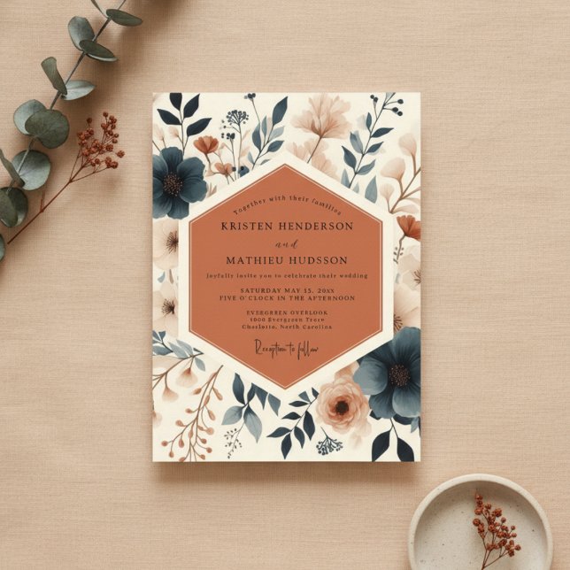 Convites Casamento Floral Botânico de Terracota (Criador carregado)