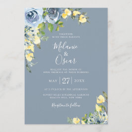 Convites Casamento Floral Botânico Dusty Blue e Yellow