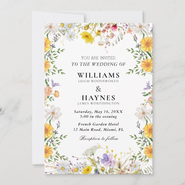 Convites Casamento Floral Botânico Elegante com Verdura (Frente)