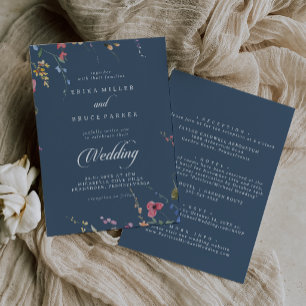 Convites Casamento Floral Botânico Elegante Frente e Verso
