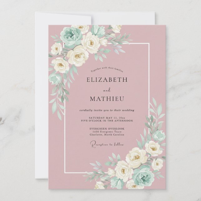 Convites Casamento Floral Botânico Elegante Malva (Frente)