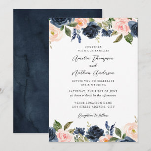 Convites Casamento Floral Botânico Elegante Rosa Bege Marin