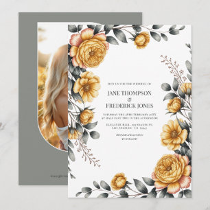 Convites Casamento Floral Botânico em Amarelo Manteiga e Ci