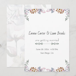 Convites Casamento Floral Botânico em Aquarela Elegante