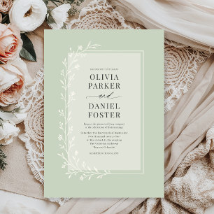 Convites Casamento Floral Botânico em Verde Sálvia