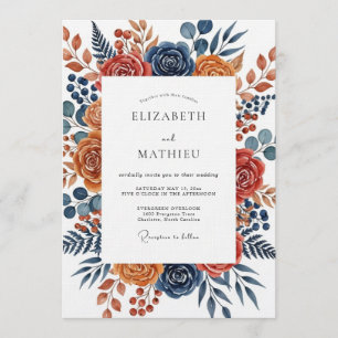 Convites Casamento Floral Botânico Laranja Queimada