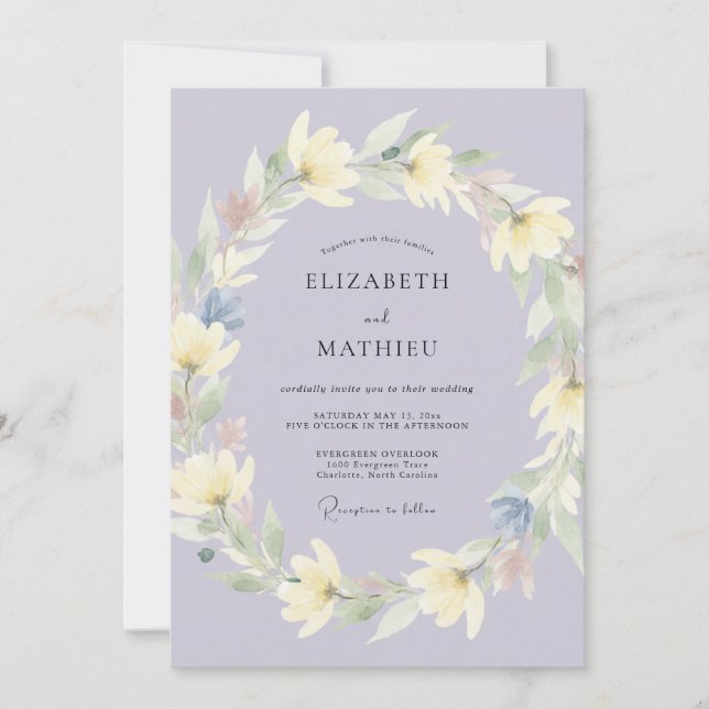 Convites Casamento Floral Botânico Luminoso de Lavanda (Frente)
