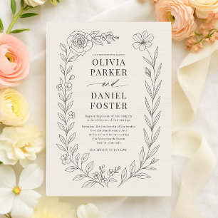 Convites Casamento Floral Botânico Marfim Elegante