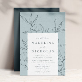Convites Casamento Floral Botânico Moderno Azul e Azul Nava